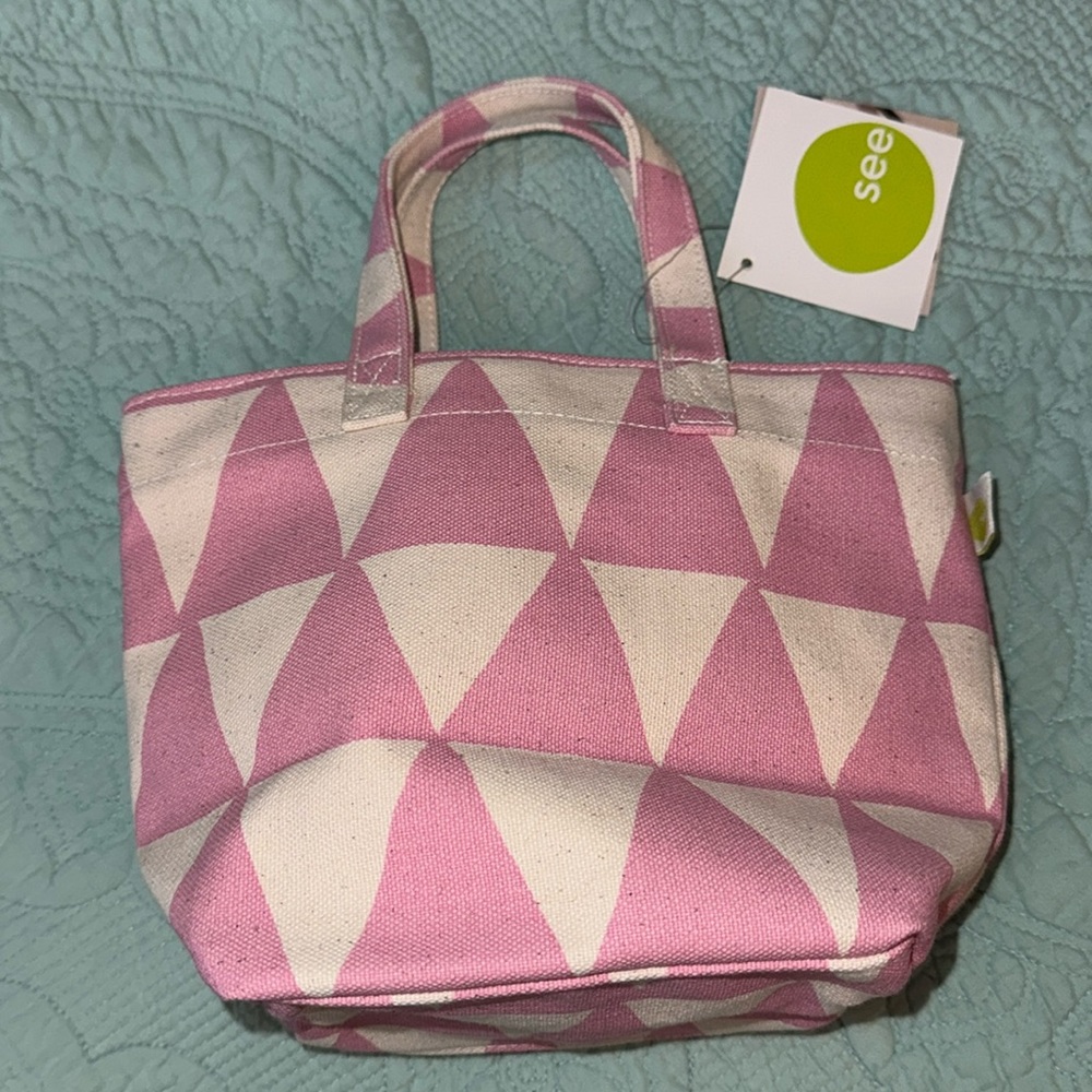 Girls See mini canvas tote pink and cream NWT